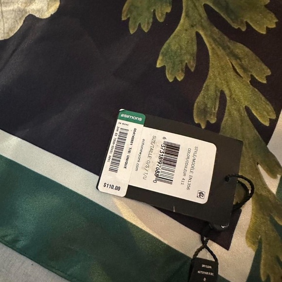 Echo Design 100% Silk Botanic Scarf with Purple and Green Accents - Picture 3 of 4